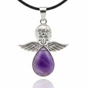 Angel Pendant Necklace Amethyst Gemstone Wings Charm Crystal Birthstone Gift